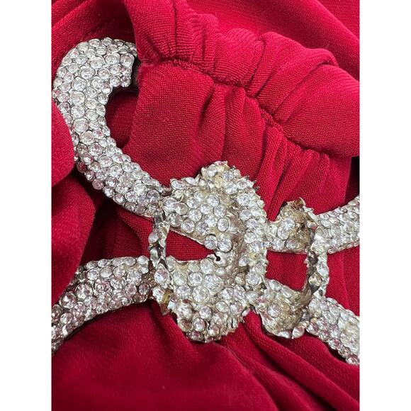 Cache Womens Vintage Red Holiday One Shoulder Rhinestone Drape Mini Dress Sz M - Picture 5 of 14